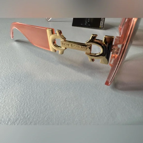 True Religion clear Pink Oversized square Sunglasses with gold hardware - Picture 2 of 5